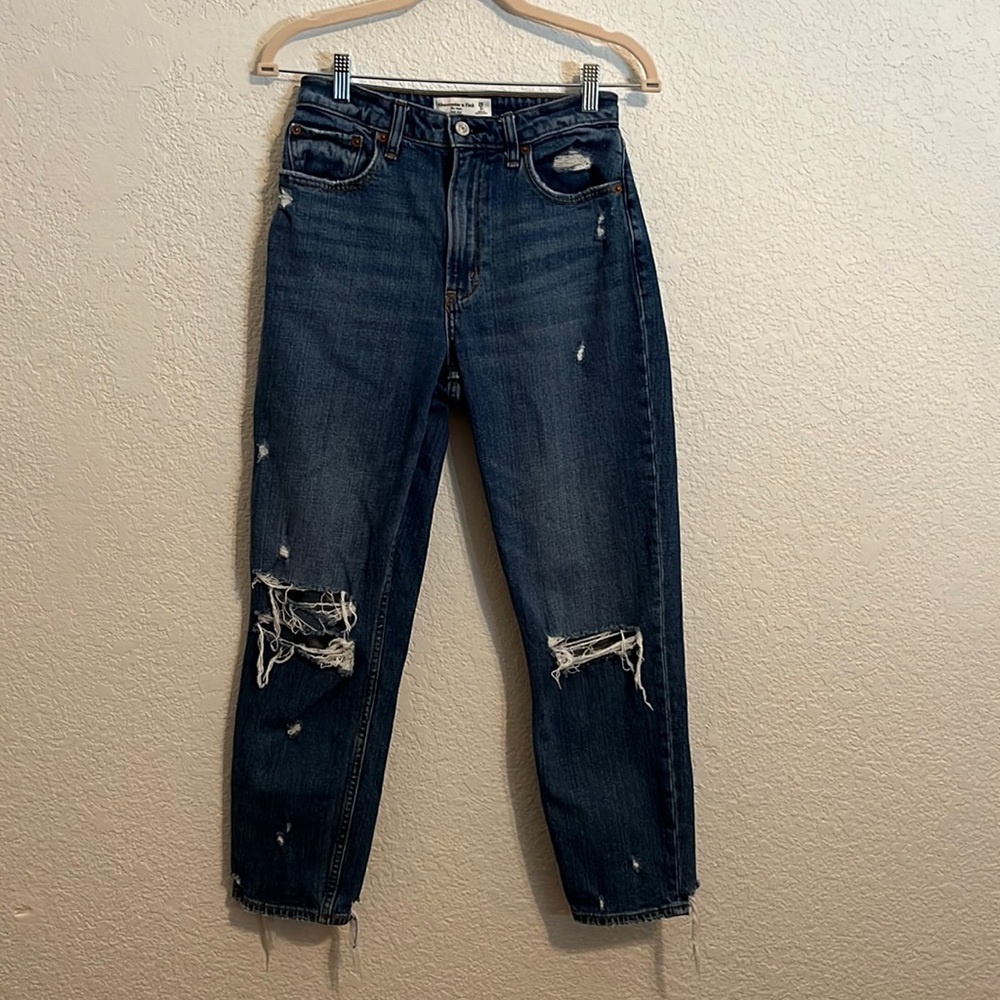 Abercrombie & Fitch Curve Love The Mom High Rise distressed denim jeans Casual